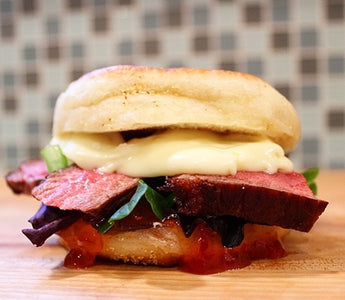 STEAK SANDWICH WITH CAMEMBERT AND RED PEPPER JELLY